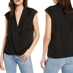 🆕NWT CHELSEA28 Women's Blouse Jacquard Top V-Neck Draped Floral Black L NOW$25.